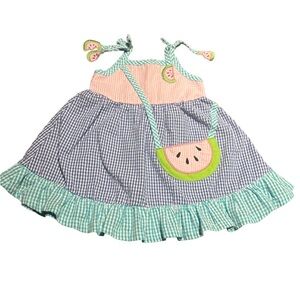 Blueberi Boulevard Baby Girls Gingham Watermelon Sundress Size 6-9 Months
